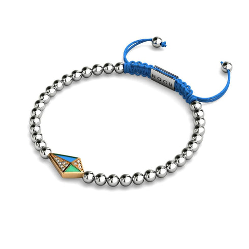 Cerf-volant | Or rose 18 carats et argent et bleu | Émail | Bracelet Charmballa en Cristal de Macramé